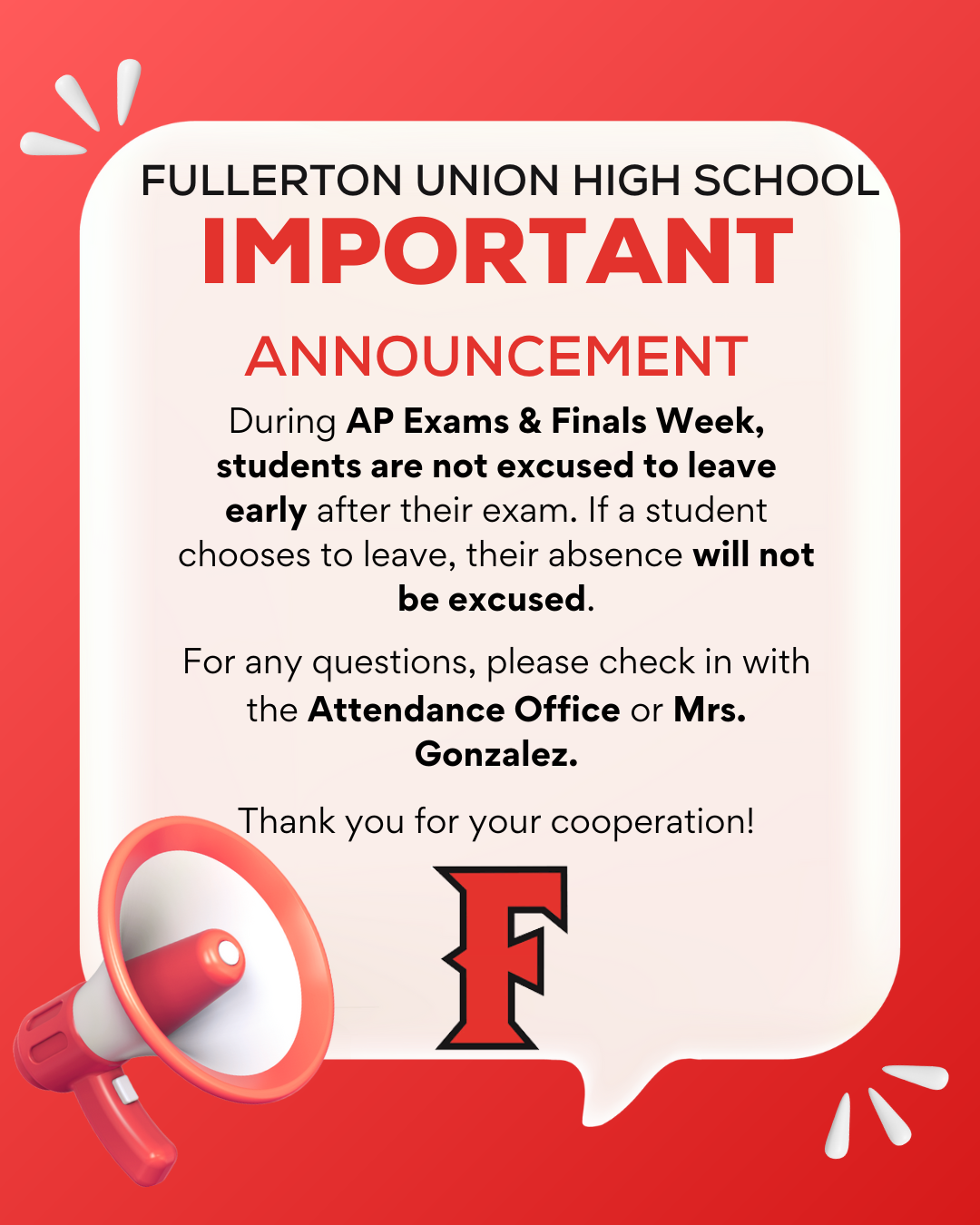 Important announcement regarding attendance during AP & Final exams